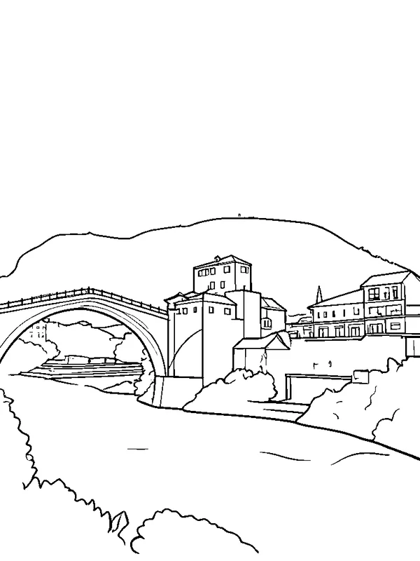 El mismo puente convertido en un dibujo de líneas para colorear